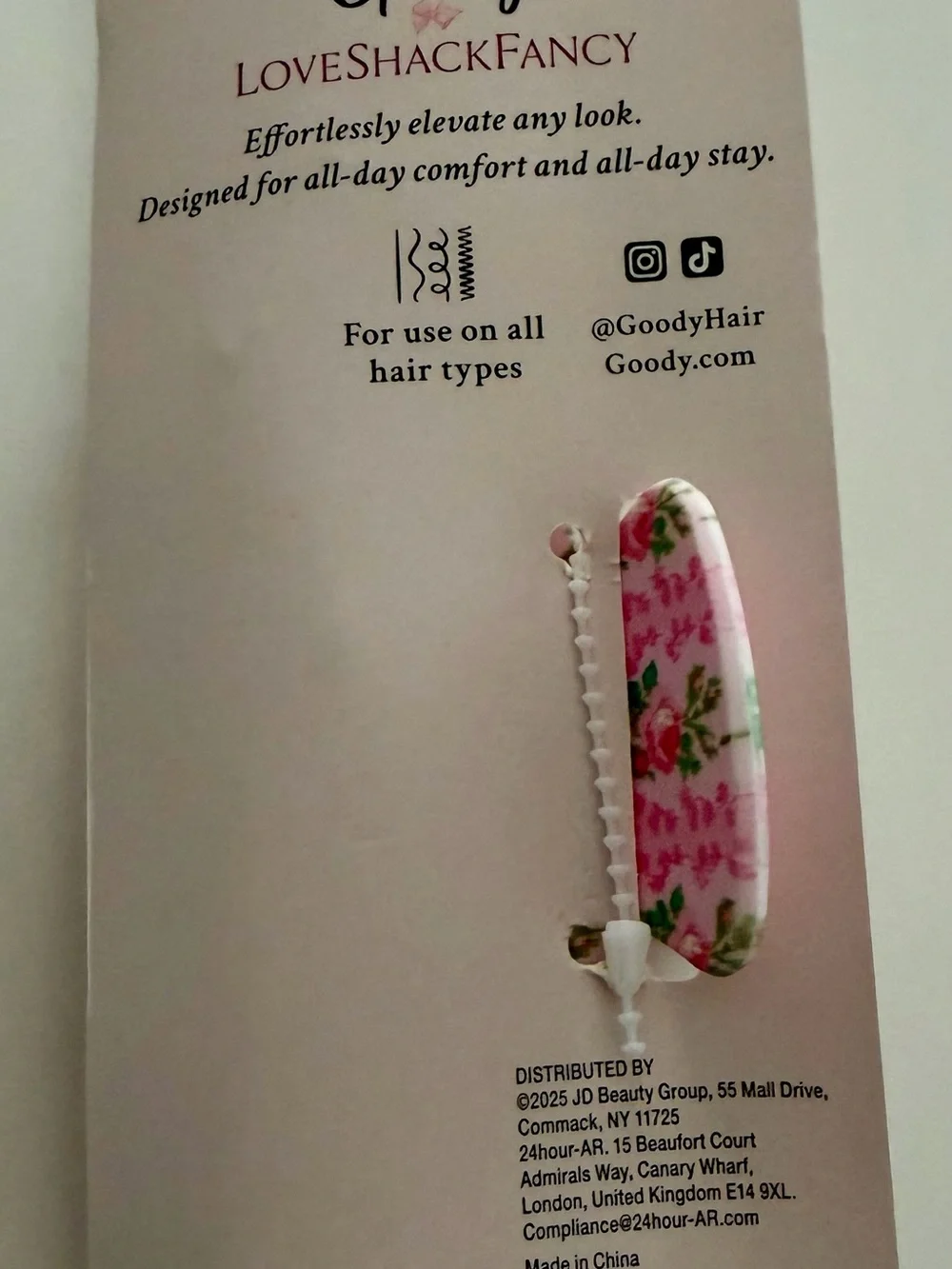 LoveShackFancy x Goody Strawberry Macaroon Pink Floral Large Claw Hair Clip